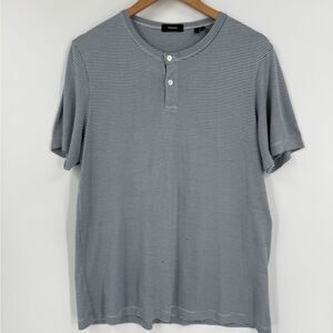 Theory Essential Henley Short Sleeve Shirt in Navy/White Stripe | Large